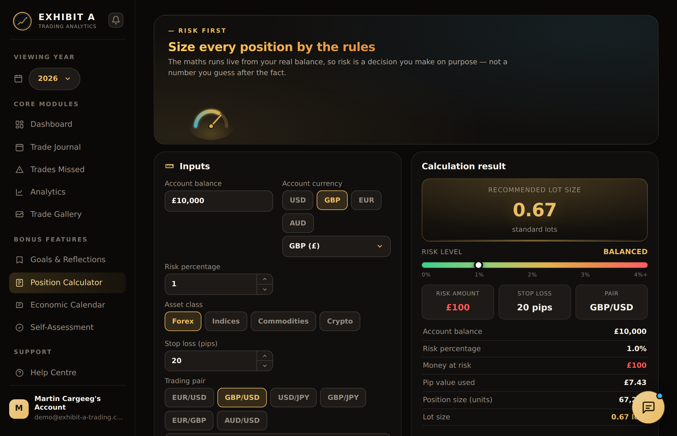 Exhibit A position calculator
